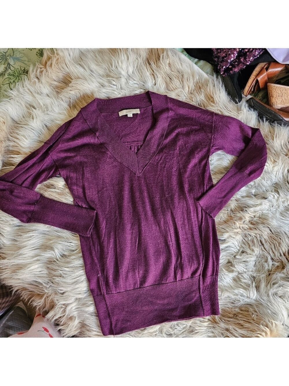Purple V-Neck Sweater Women's